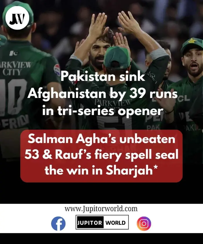 Pakistan began their tri-series campaign on a winning note, defeating Afghanistan by 39 runs in Sharjah on Friday